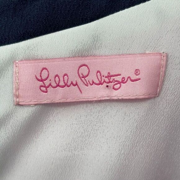 LILLY PULITZER Irene Pink/Navy Trim Crepe Scoop Neck Tank Dress - Picture 4 of 11